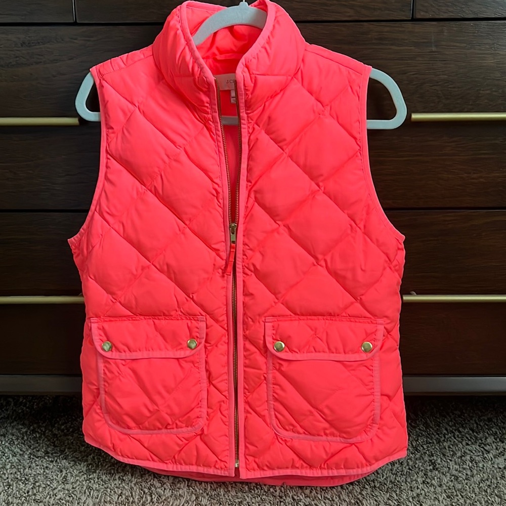J. Crew neon coral puffer vest